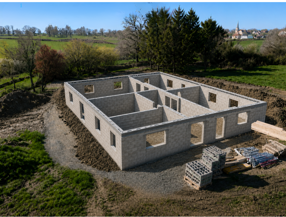Maçon Allier - structure complète avant la pose de la toiture